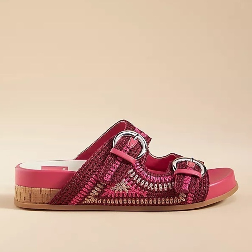 New Dolce Vita Ralli Wedge Sandal Woven Double Strap Slide Pink Sz 8 - Picture 13 of 14